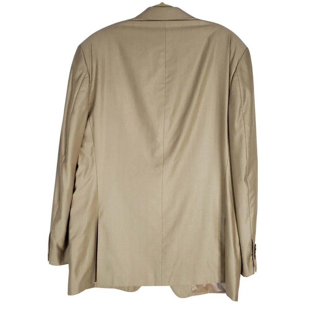 Sean John 43R 37R Gold Beige Silk Wool Two-Piece Suit Blazer Pants Career Formal